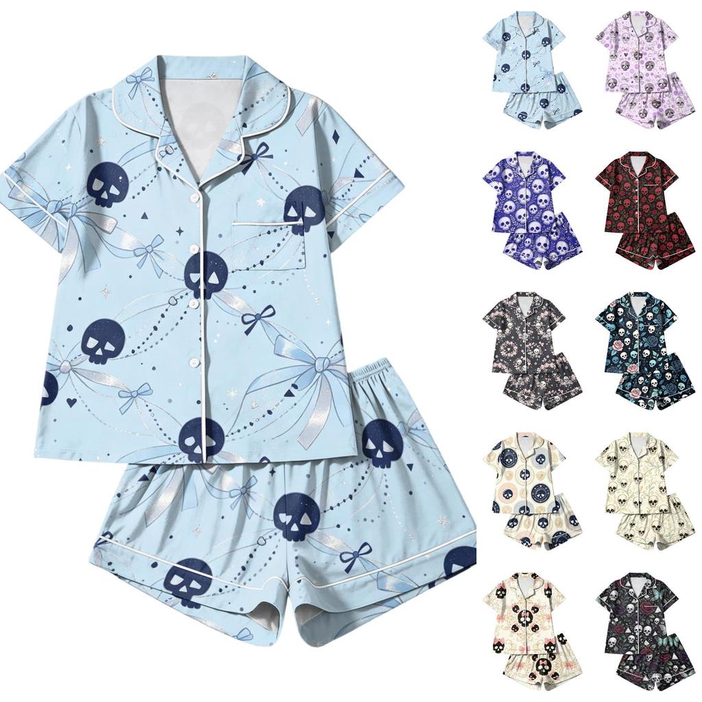 Women's Halloween Printed Pajama Set 2 Piece Casual Comfortable Sleepwear Set
