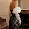 Detachable Cloud Puff Tulle Sleeve Cuffs, Long Striped Sheer Lantern Arm Covers for Wedding Bridal Evening Dress