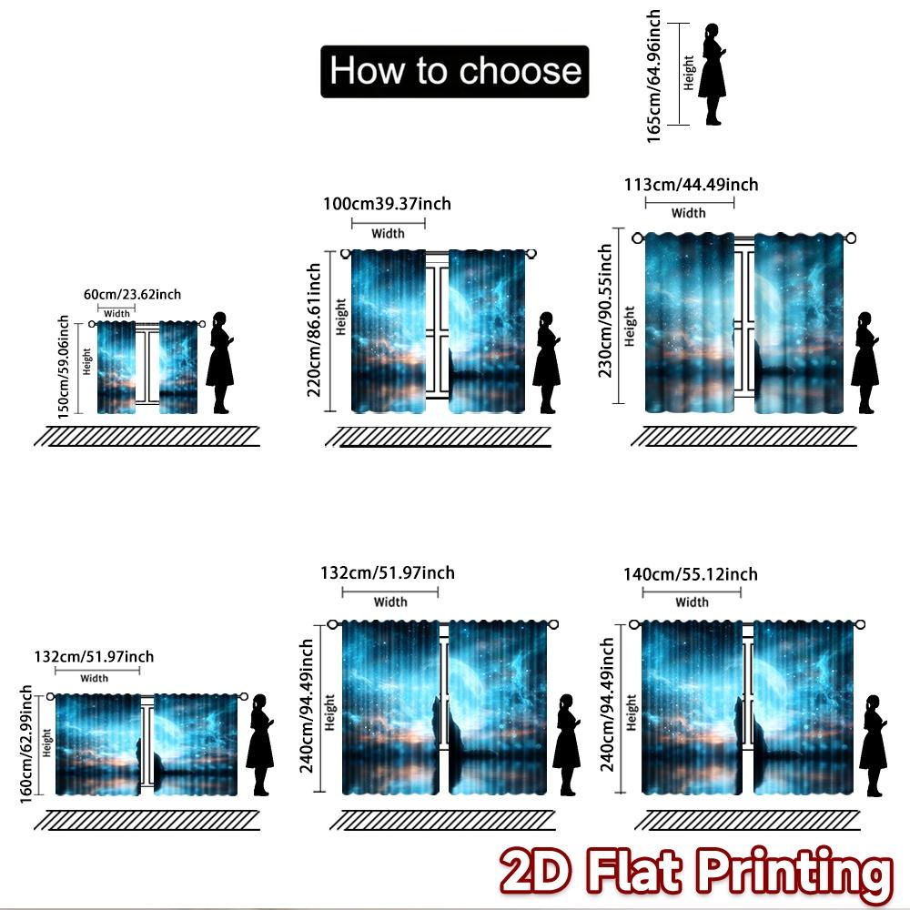 2D Flat Printing 2pcs Curtains Black Cat Blue Moon Starry Sky Digital Printed Polyester Drapes Festive Wall Decor Perfect for