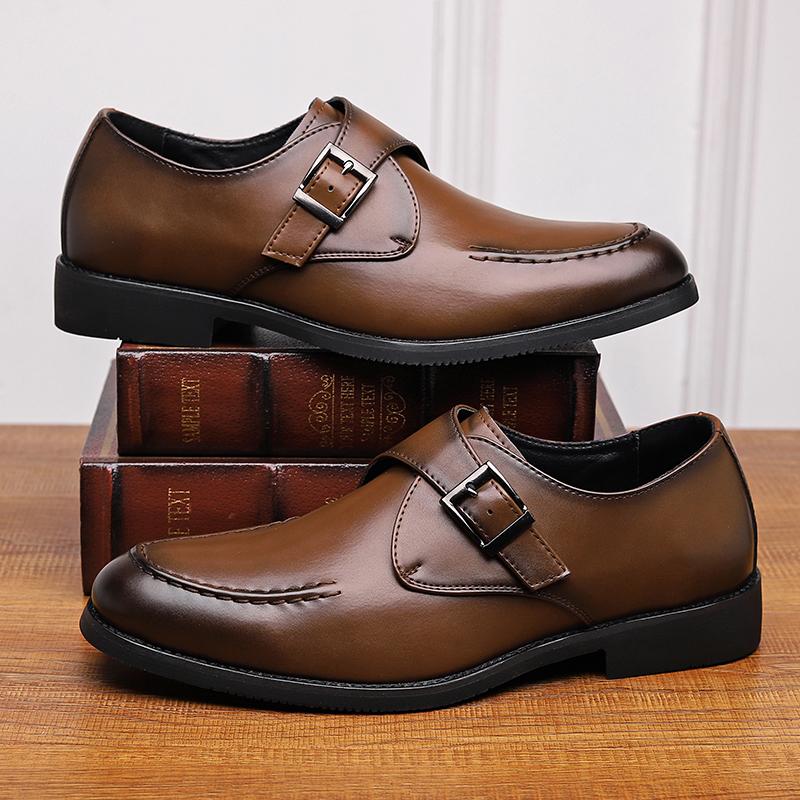Fashion Versatile Men's Leather Casual Shoes Low Cut Black Office Work Shoes Wear-resistant Soles Men's Loafers Pointed Big Size 38-48