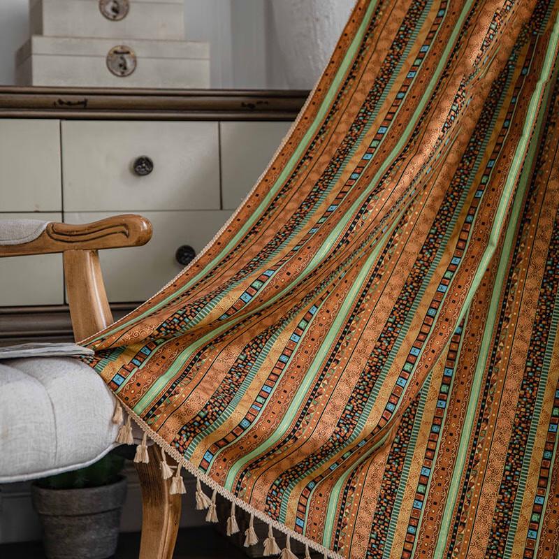 Желтая полосатая хлопково-льняная штора Jing Ga с карманом-кулиской