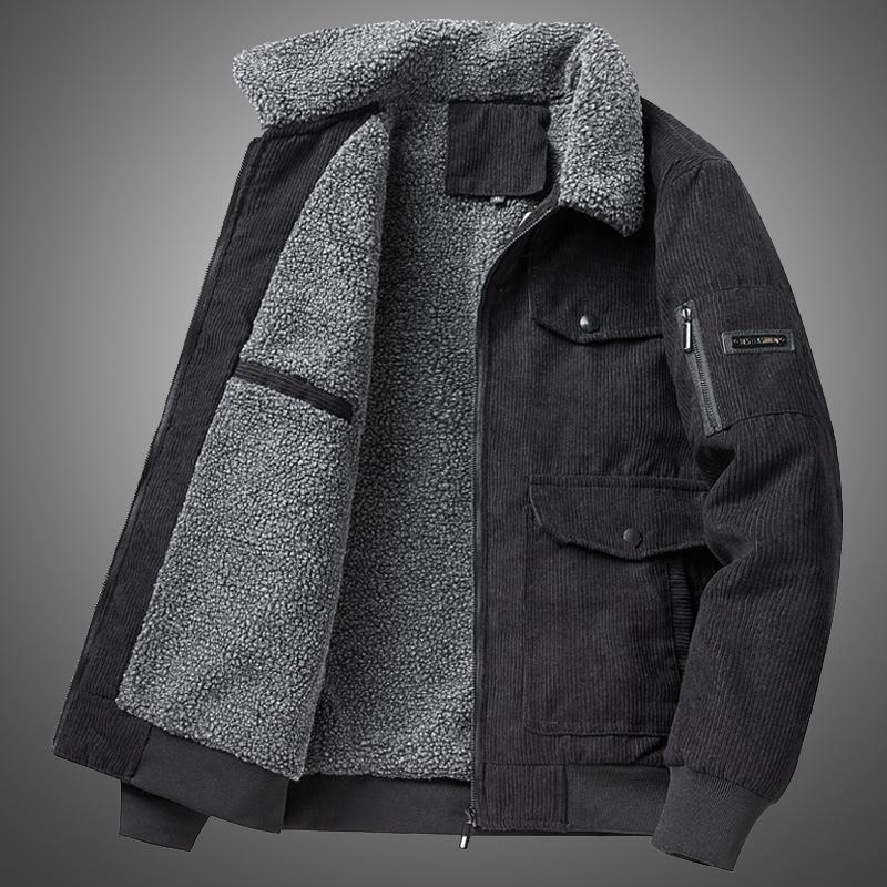 Men's Autumn/Winter 2025 Corduroy Lambswool Jacket - Thickened Warm Outerwear for Middle-Aged Men