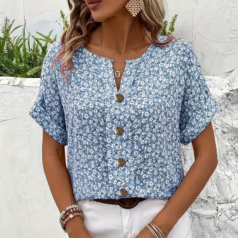 Übergröße Damenhemden Frühling Sommer Mode Lässig Blumendruck V-Ausschnitt Kurzarm Blusen Kleidung 5XL grau