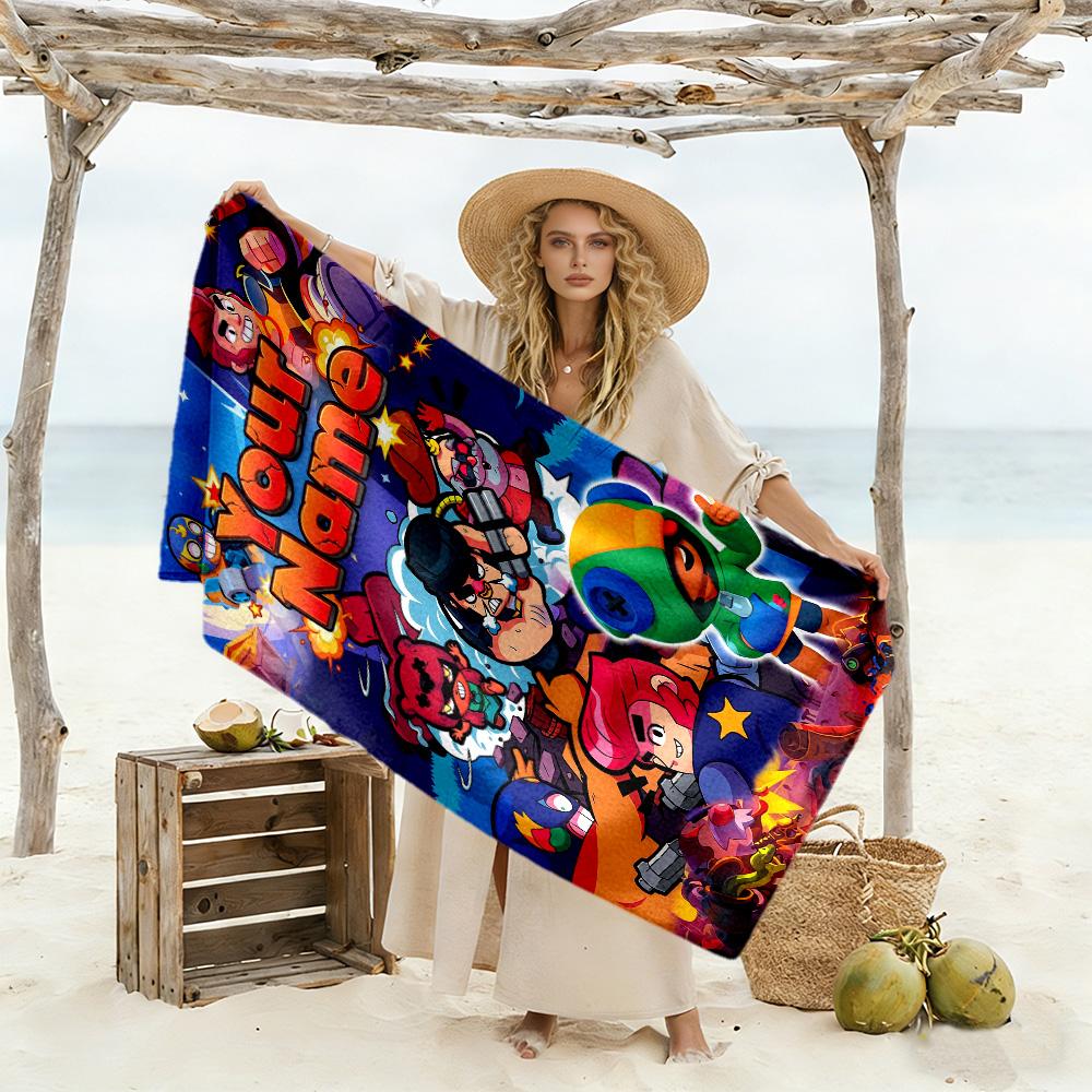 Supercell Customize Text Beach Towel High Absorbency & Quick-Dry Suitable for Swimming Gym Camping Yoga Vacation