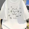 UU T-shirt z nadrukiem kreskówkowym, modny wzór, casualowy T-shirt z krótkim rękawem, biały, z uroczym kotem, styl letni, zabawny i wygodny, Y2K