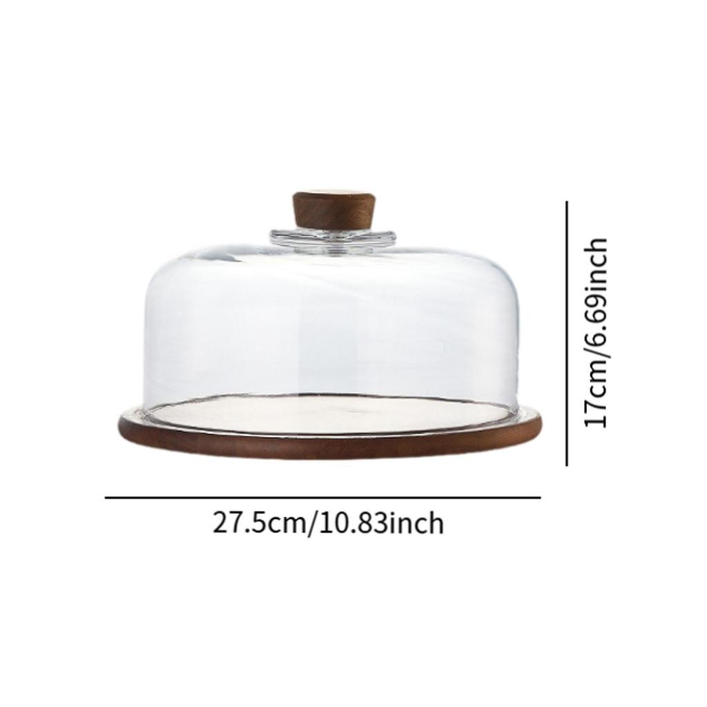 Cake Display Server Tablet Stand with Dome Plate Glass Dessert Wood Serving Shell for