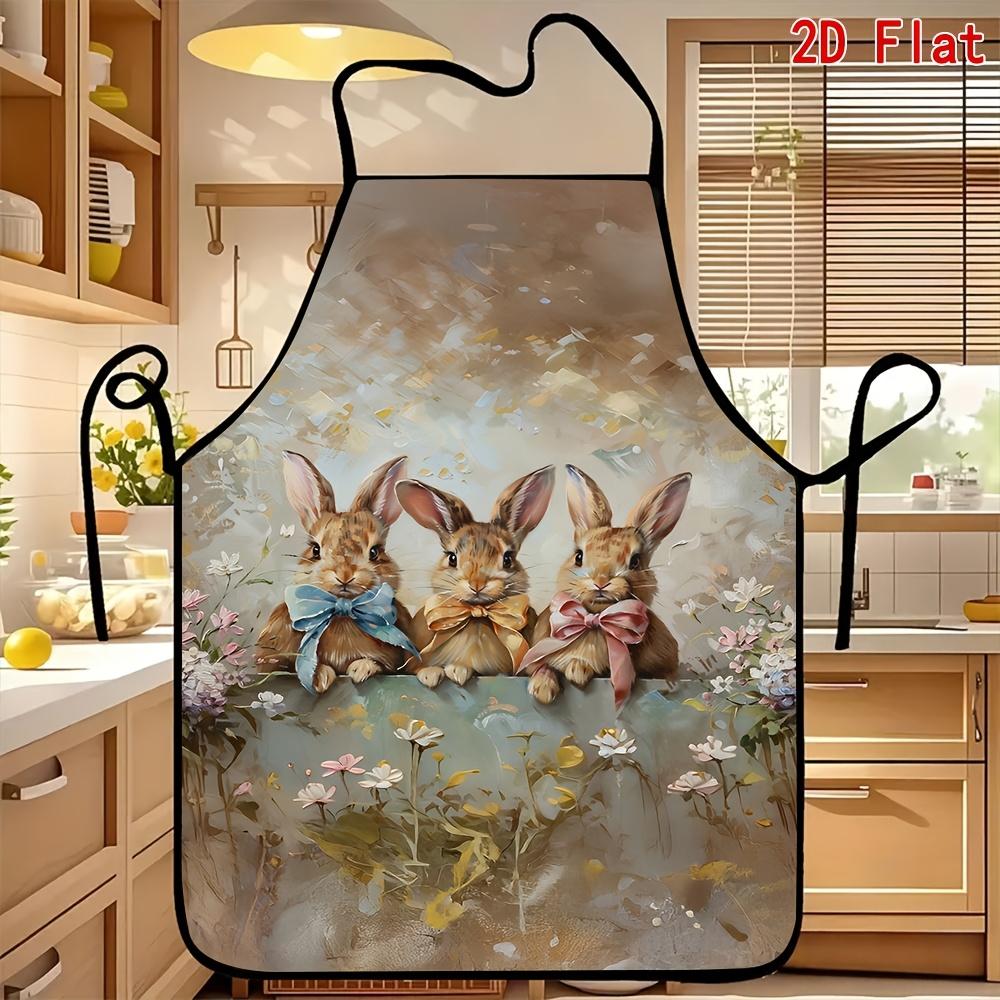 1pc Apron Featuring a Design of Three Rabbits Wearing Bow Ties, Reusable, Simple, Lightweight, and Multifunctional. Suitable for Kitchen and Dining, C