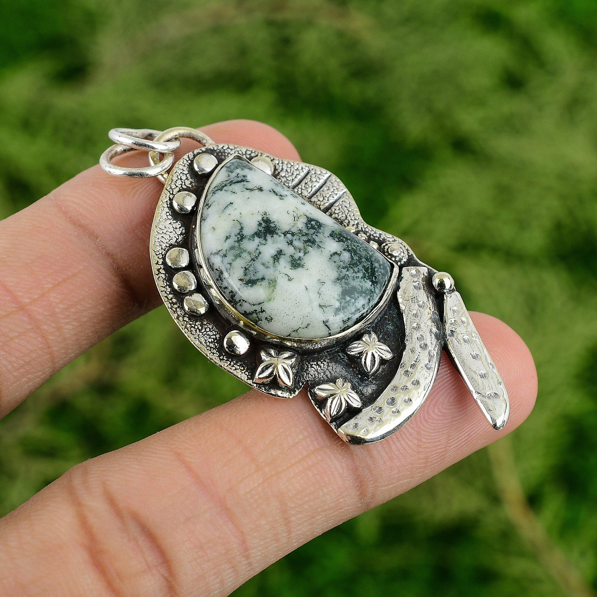 

День дочери Сделка Натуральный древесный агат Серебро 925 пробы Жена Свадьба Безель Новый Кулон