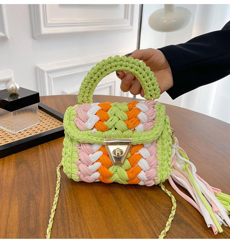 

Сумка Хюня Вязание Портативный Цвет Крючком Тканевая Полоска Сумка Ручной Работы Крючком Цепочка Маленькая Квадратная Сумка Материал Сумка Material package non-finished product светло-зеленый