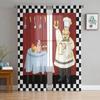 Kitchen Utensils Plaid Tulle Curtains For Living Room Chiffon Voile Sheer Window Curtain For Bedroom