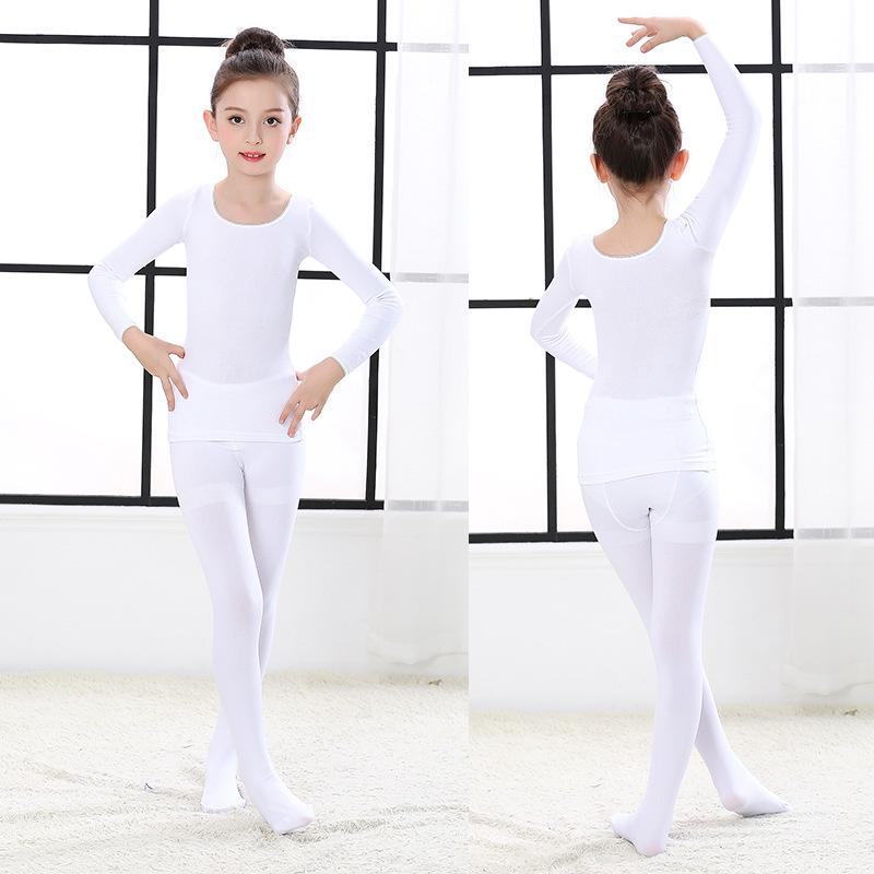 Kids' Autumn/Winter Skin-Tone Dance Base Layer - White Invisible Bodysuit for Performance & Practice.