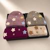 3D Star Knitted Beanie Hat Acrylic Blend Wool Knit Cap Fashion Fuzzy Beanie  For Women