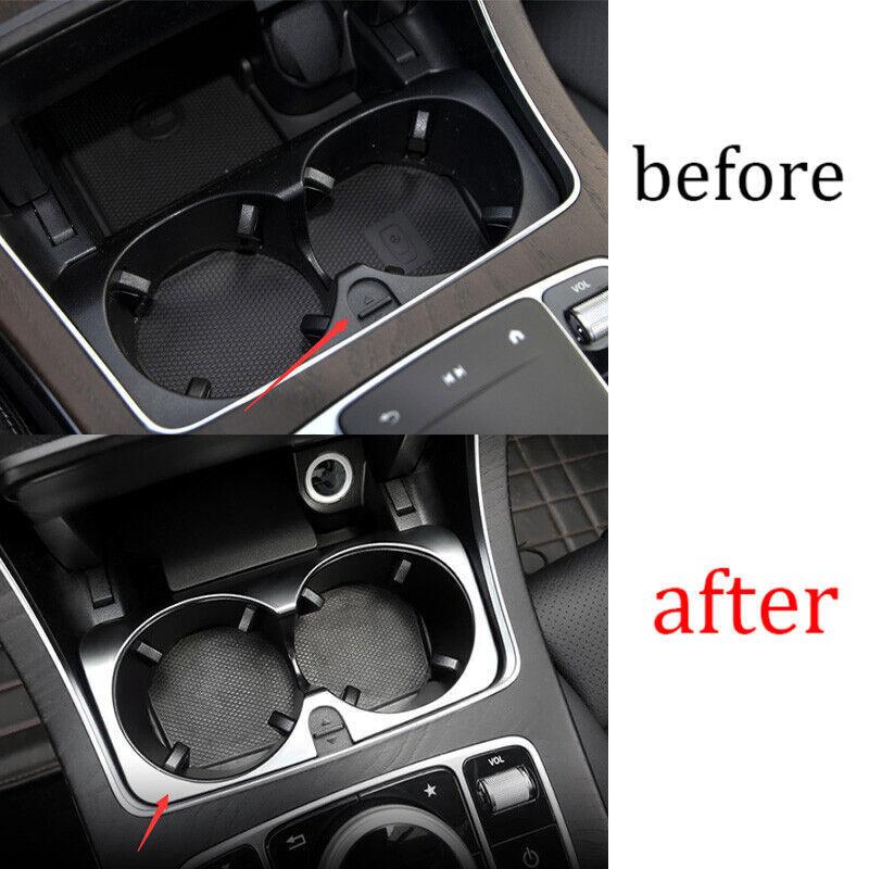 For Mercedes-Benz GLC 2016- Silver ABS Middle Console Water Cup Frame Trim