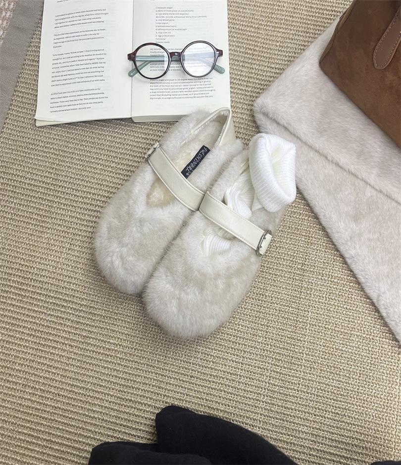 Fashion Lamb Wool Bag Head Mao Mao 2025 Autumn New One-pedal Cotton Slippers Warm Fairy Style Women's Shoes