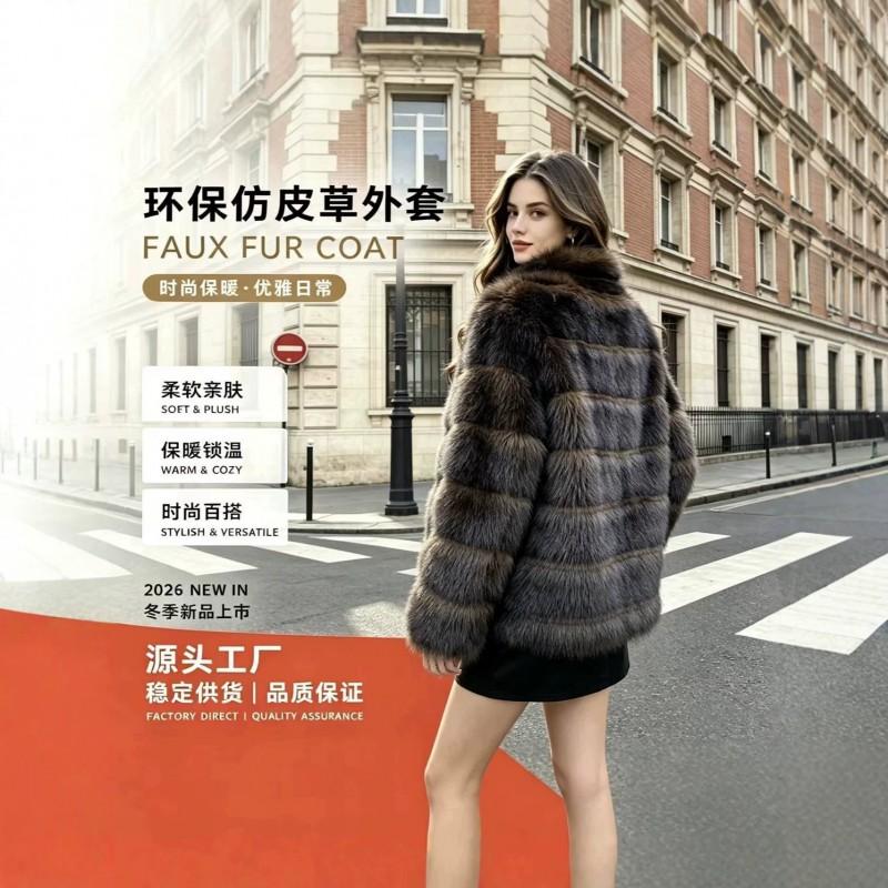 Womens 2026 Fall Winter Faux Mink Fur Mid-Length Coat Loose Warm Street Style Outerwear
