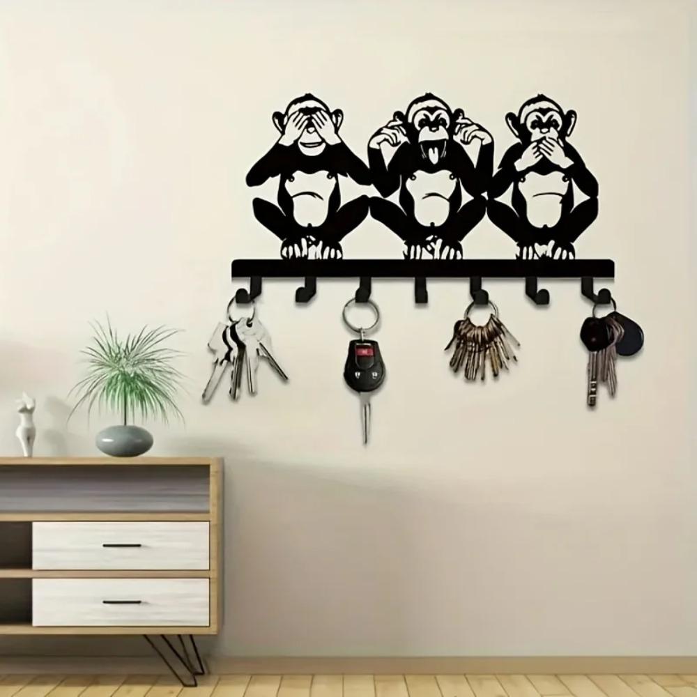 Metal Monkey Wall Hook Decor Key Holder Coat Hat Towel Rack Modern Natural Style Easy Install Black