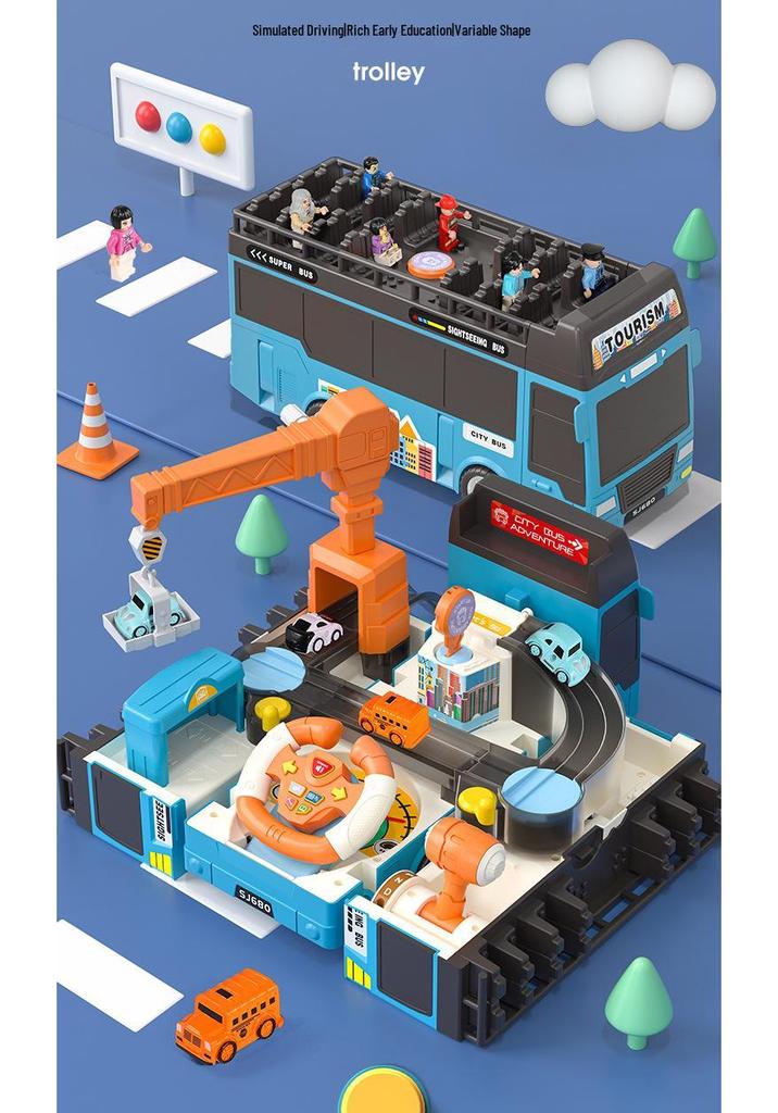 Educational Transforming Double-Decker Bus: Multi-Functional Inertial Sliding Toy with Lights for Children's Adventure Play