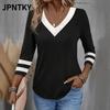 JPNTKY Damenmode Lässige 3/4-Ärmel V-Ausschnitt Blusen & Hemden