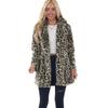 Women's Turn Down Collar Long Sleeve Loose Fit Leopard Print Faux Fur Jacket Mid Length Plush Winter Cardigan Coat