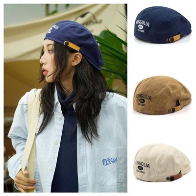Versatile Retro Beret Adjustable Letter Embroidery Painter Hat Cotton Beanie Hat Unisex Letter Embroidery
