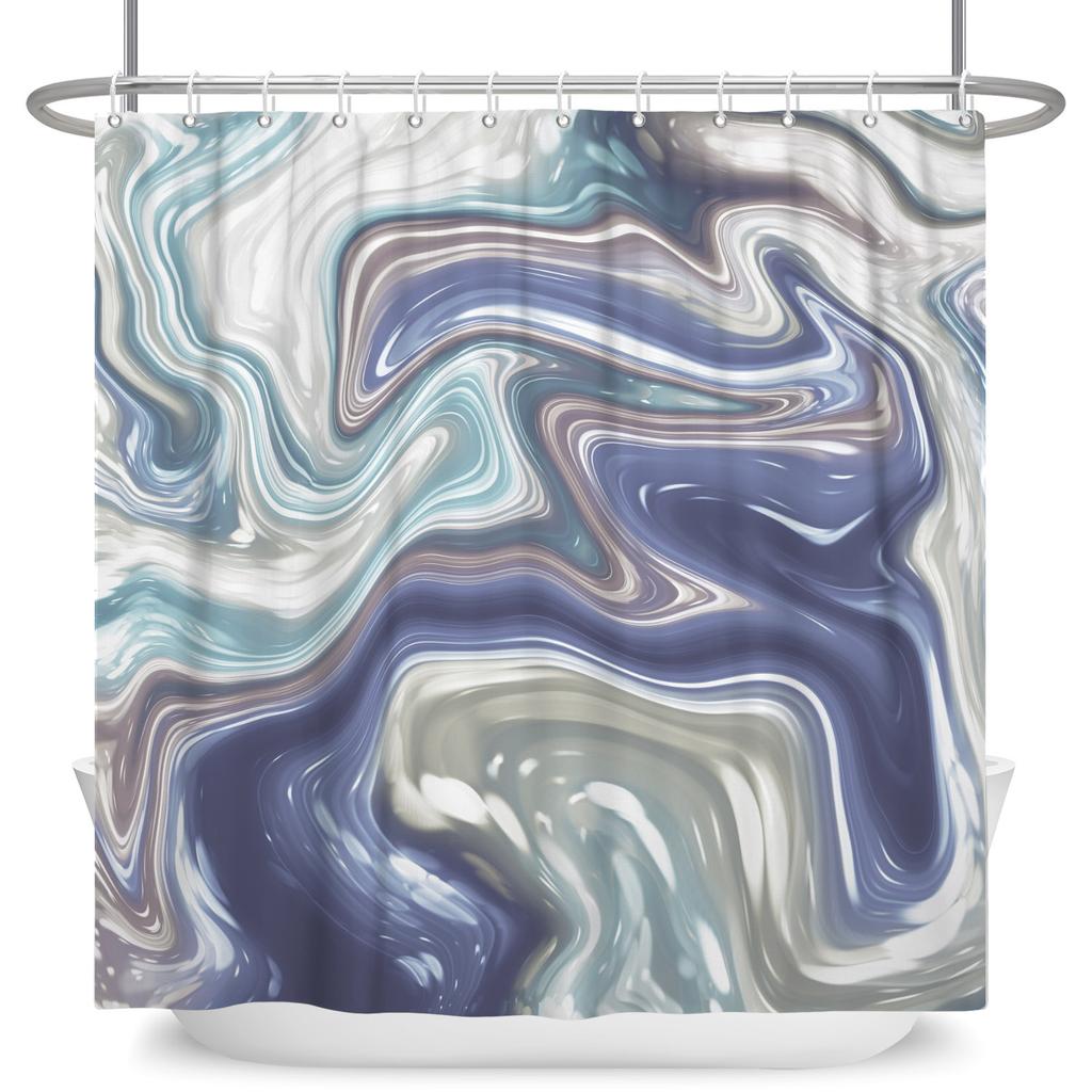 Marble Texture Shower Curtain Abstract Fluid Art Print Waterproof Bath Curtain Bathroom Decor Multiple Color Polyester With Hook