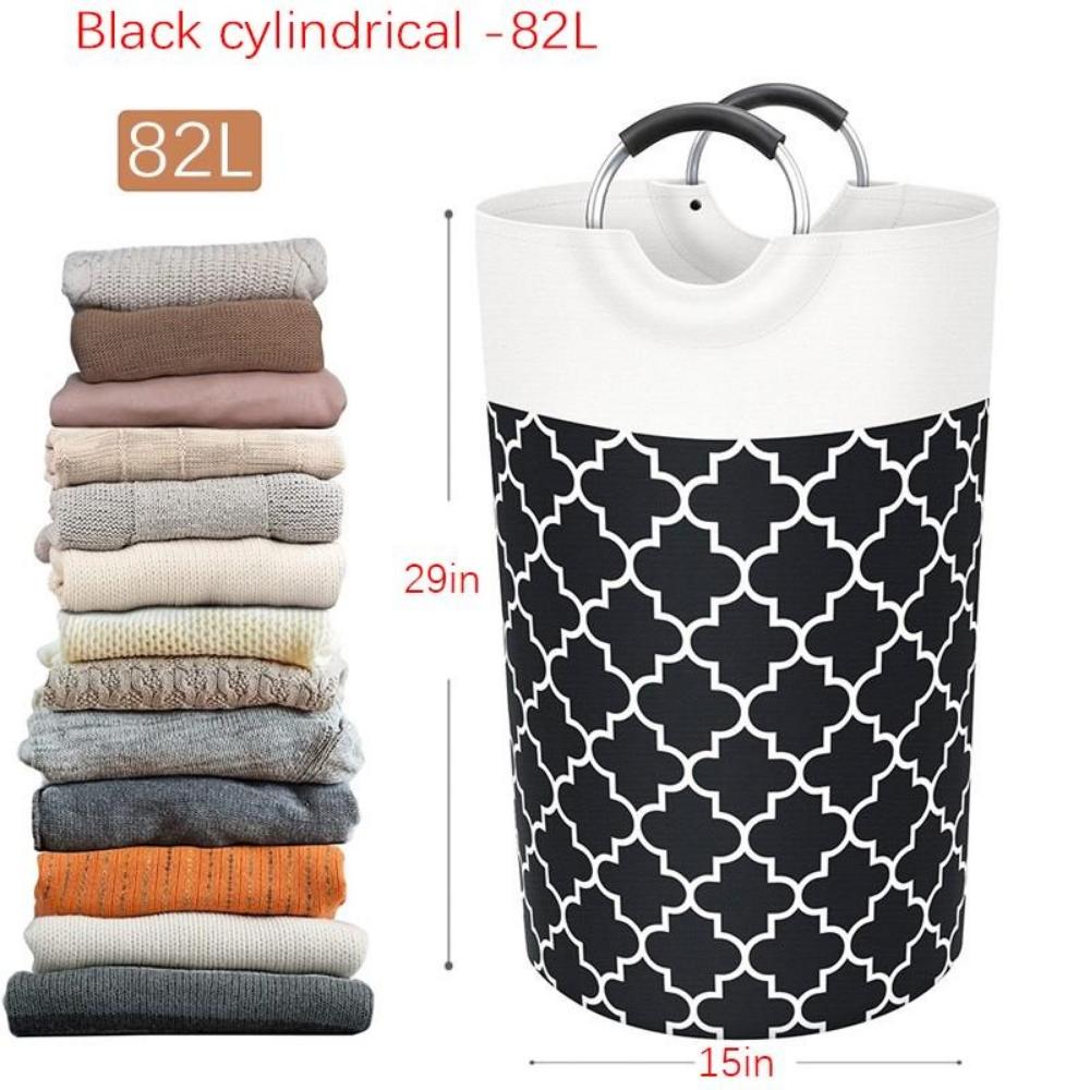 75/82L Large Folding Waterproof Belt Reinforced Long Handle Clothes Storage Bucket Lantern Printed Dirty Laundry Basket