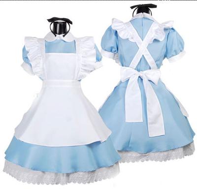Mädchen Frauen Cosplay Kellnerin Dienstmädchen Party Bühne Kostüme Alice im Wunderland Blau Licht Ton Lolita Dienstmädchen