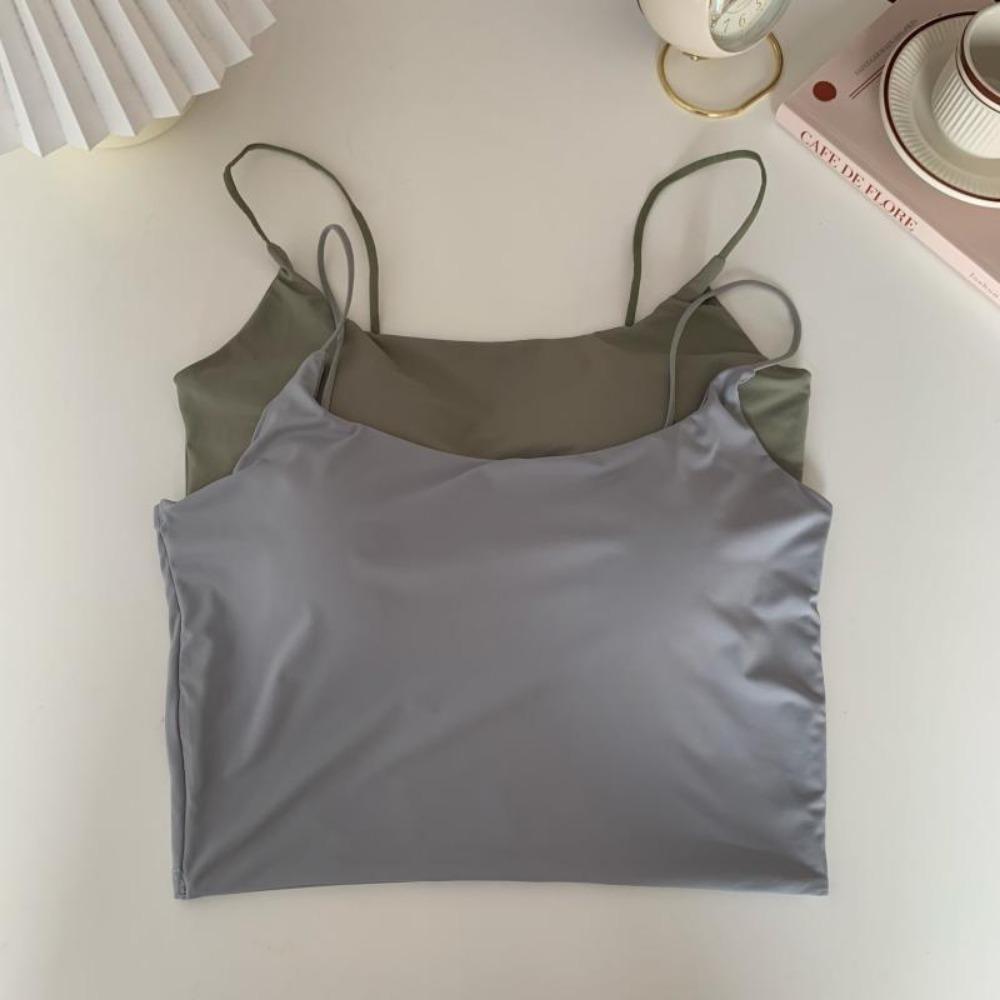 Chest Pad Tank Top Ice Silk Halter Crop Tops Women Summer Camis Backless Camisole Fashion Tube Lady Sleeveless Cropped Vest