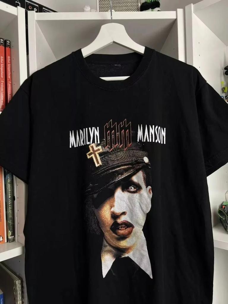 Black Printed Cotton Short Sleeved Classic Dark And Scary Short Sleeved Fan Gift Unisex Gothic Rock Top Marilyn Unisexson Wore