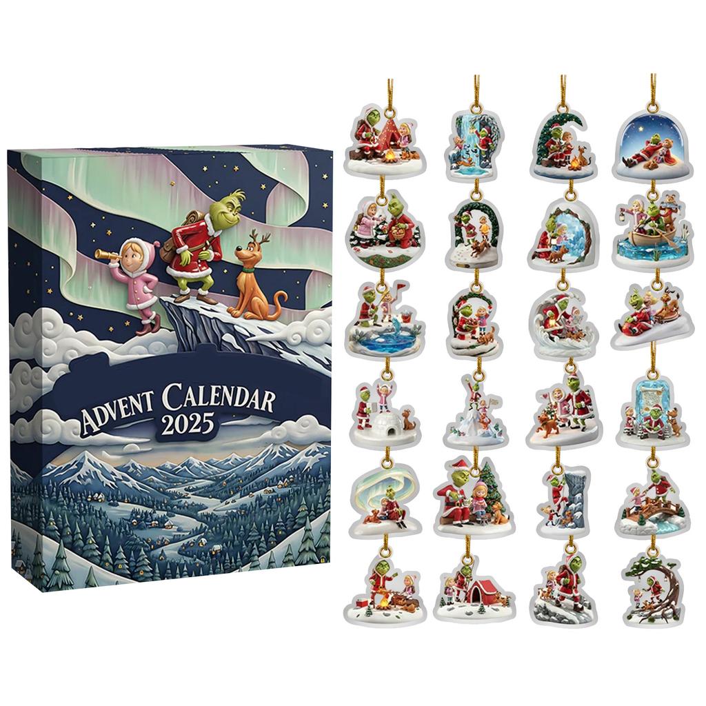 2025 Advent Calendar, 24 Days Christmas Advent Countdown Calendar With 24 Pcs Ornaments, Chill Daily Surprises, 2D Acrylic Ornaments Christmas Decor