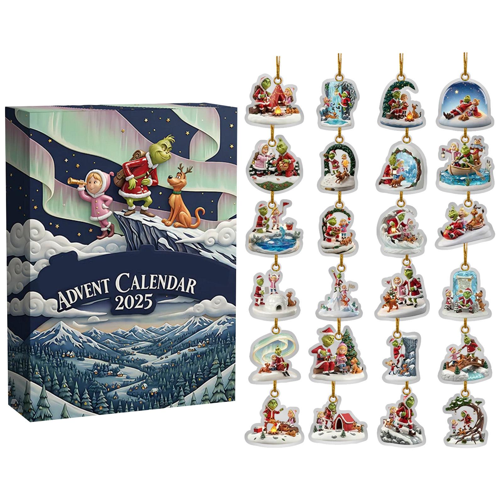 

Календарь Адвента 2025, 24 дня Рождественский календарь обратного отсчета с 24 шт. украшений, Ежедневные сюрпризы для отдыха, 2D акриловые украшения Рождественский декор One Size