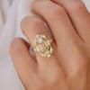 Luxury American Ins New Zircon Ring, Classical Style Inlaid Champagne Diamond Ring Women's Jewelry
