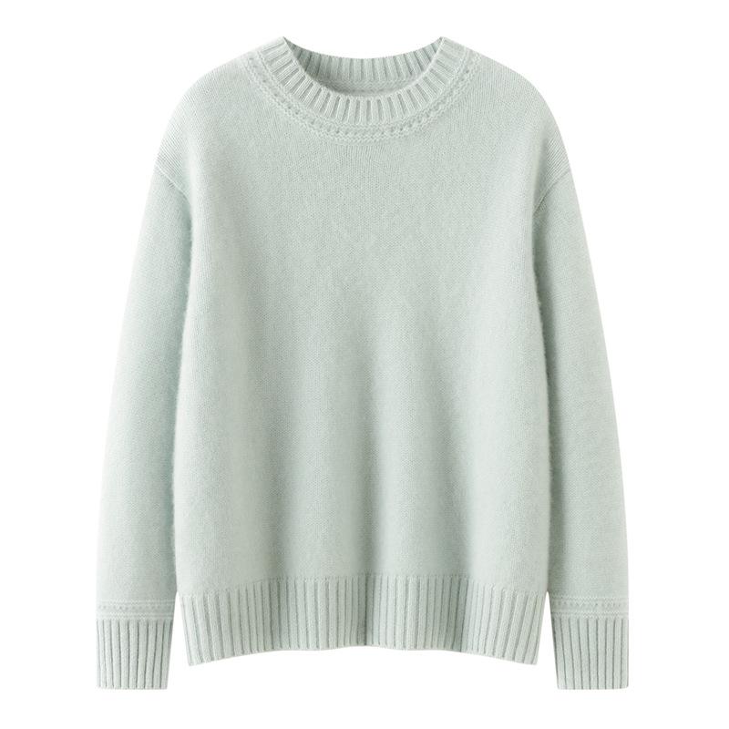 Autumn/Winter Cashmere Raglan Sleeve Women's Sweater - Loose, Slimming, Thick, Round Neck.