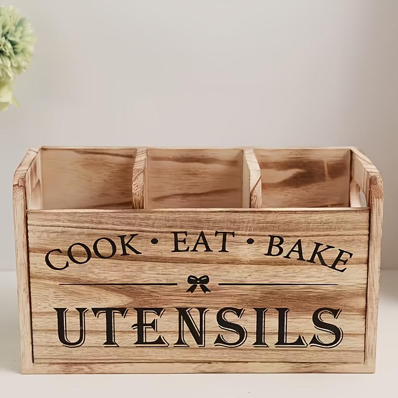 Rustic Wooden 3-Compartment Utensil Organizer, Wall/Countertop Mount, for Kitchen Tools жёлтый