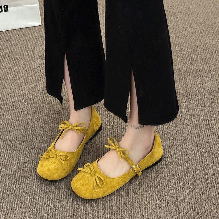 

Soft leather version~ Square head bow light mouth single shoes women s spring skirt fairy ballet style flat Mary Jane shoes 35
