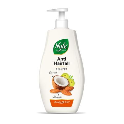Nyle Naturals Šampon proti vypadávání vlasů Pro kontrolu vypadávání vlasů S kokosovým mlékem, mandlemi a amlou Jemná péče pro muže a ženy 400 ml