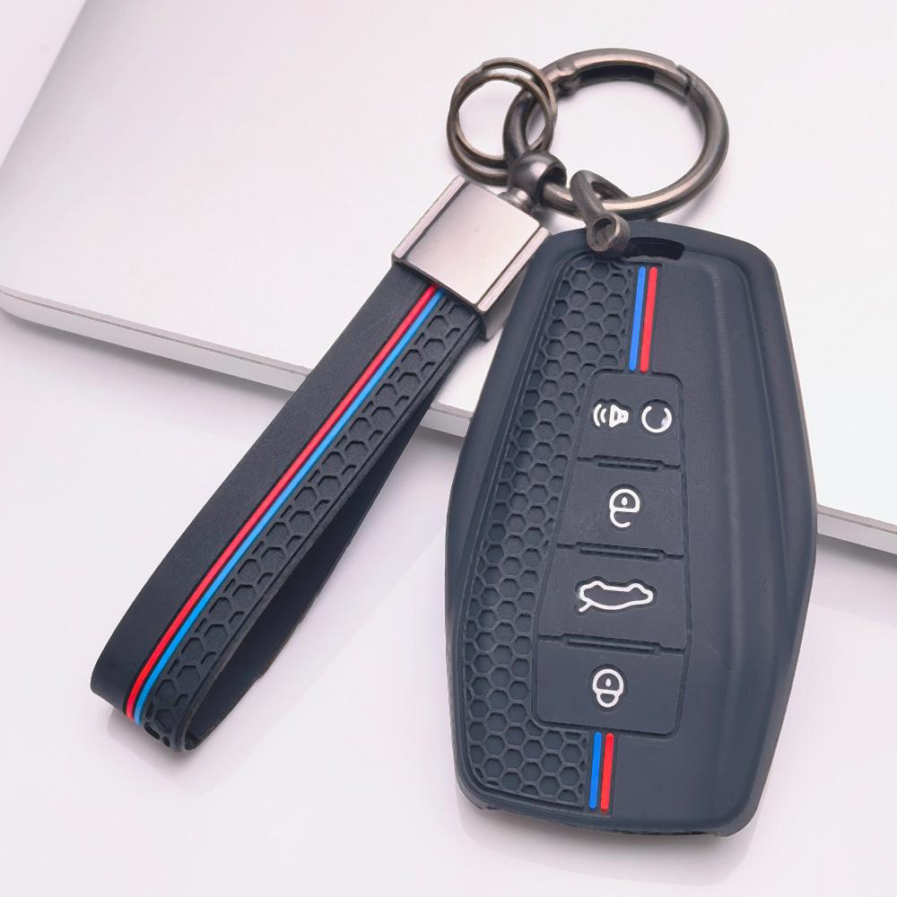 Soft Silicone Car Key Ring Strap for Geely Emblem Coolray Emgrand GT GS Manjaro Atlas Pro Honeycomb Texture Anti Scratch Key Ring Holder Protector