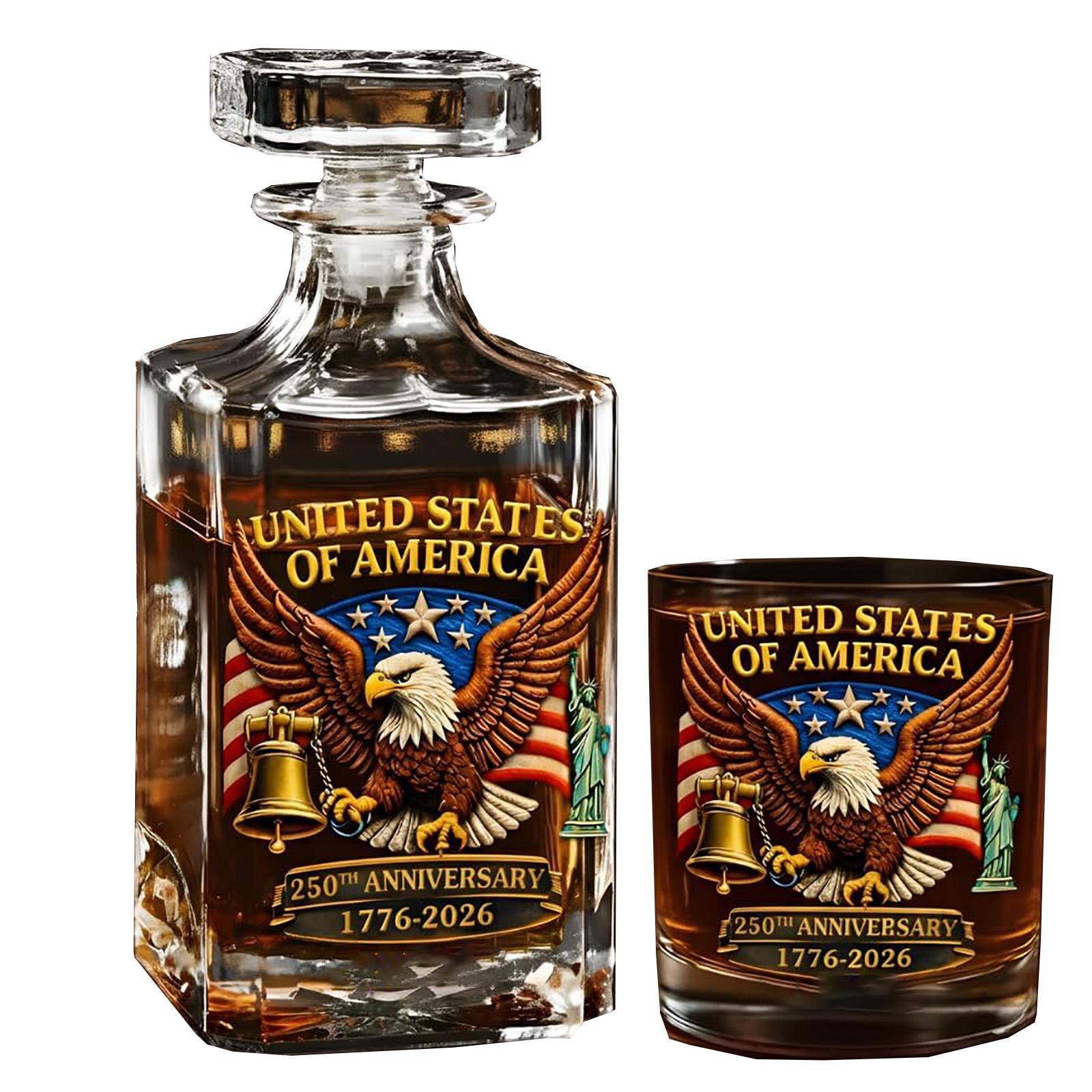

Whiskey Decanter Set 250th Anniversary 1776-2026 United States of America Eagle Design Glassware for Spirits Serving and Display One Size