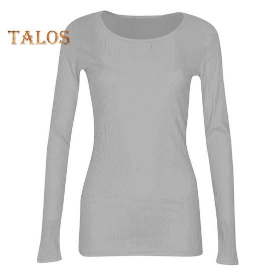 

Женский ребристый топ с длинным рукавом, легкая рубашка с круглым вырезом, повседневная одежда XXL светло-серый