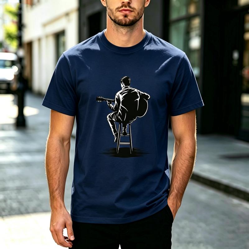 Minimalist Musician Cool Guitar Player Shadow Art Graphic Tee Unisex Unisex Cotton Everyday Travel Crew Neck Short Sleeve T Shirt