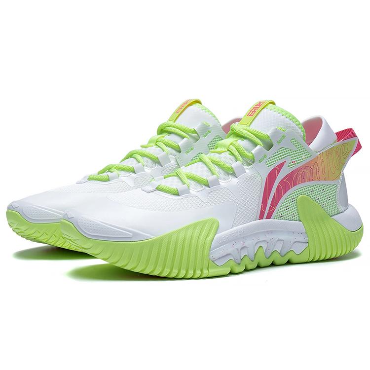 New LINING Badfive 2 Low Basketball Shoes Men Low Top Standard White/Neon Yellow Green ABFS003-17