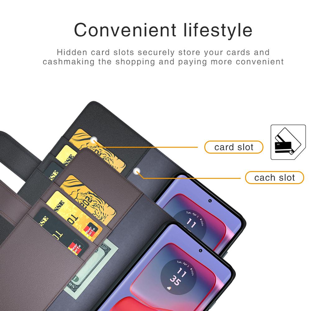 For Motorola Edge 50 Pro 5G Case Genuine Split Leather Phone Cover with Wallet Stand