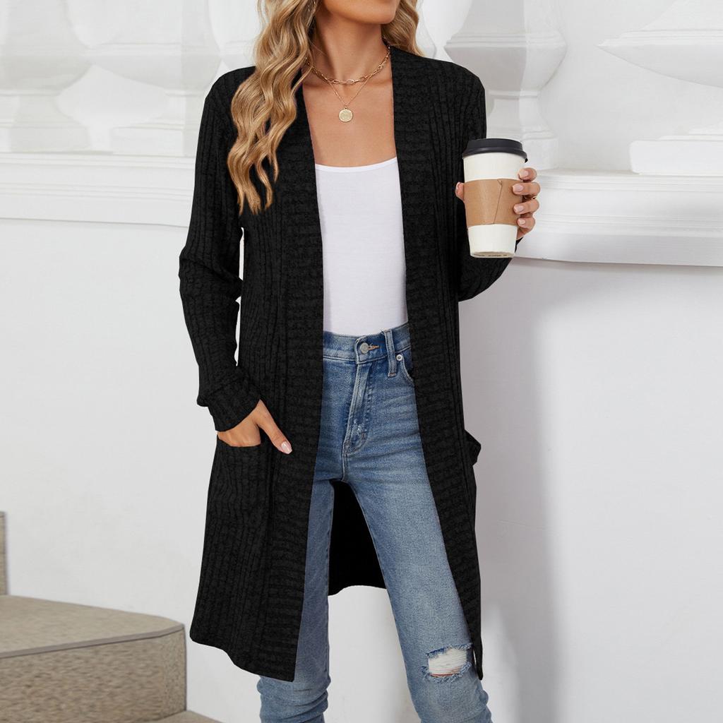 Women's Casual And Fashionable Solid Color Long Sleeved Pocket Cardigan Jacket  Jacket
