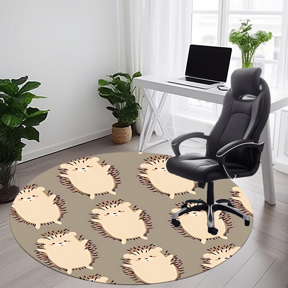 1PC Hedgehog Pattern Office Round Area Rug, Mat Suitable For Office, Under Office Chairs Bedroom Living Room Home Decor, Room Deco