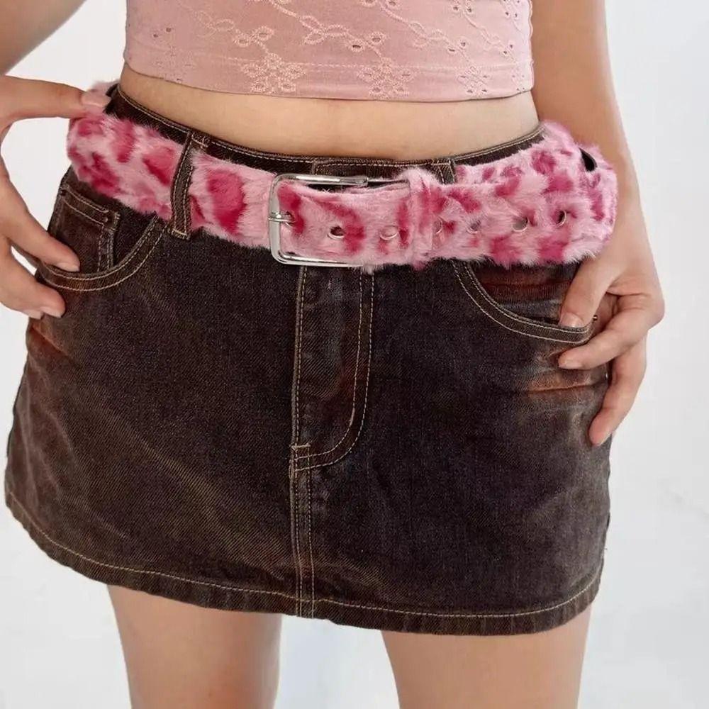 Harajuku Leopard Print Belt Korean Style Jeans Waistband Trouser Decoration  Fluffy Waist Belt