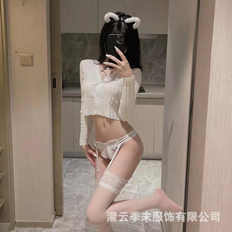 Sexy Underwear Garter Belt Women's Knee Stockings Set Sexy Briefs Slim White Lace Pure Desire Black Silk Fishnet Socks