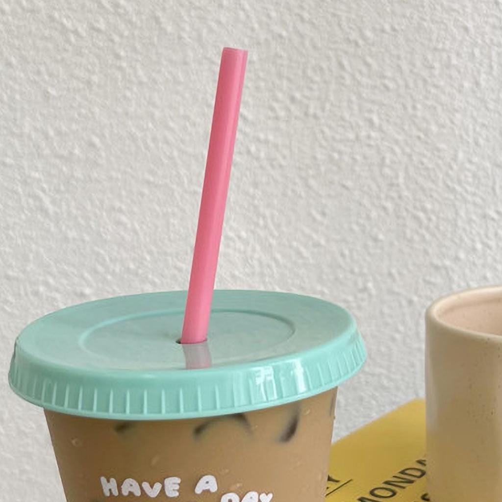 Plastik Kaffeetasse Großes Fassungsvermögen Niedliche Wasserbecher Mit Strohhalmdeckel für Sommer Kaltes Trinken Hund 470ml