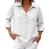 Women's Seven-Sleeve Cotton Linen Lapel Shirt - Solid Color, Casual, Breathable