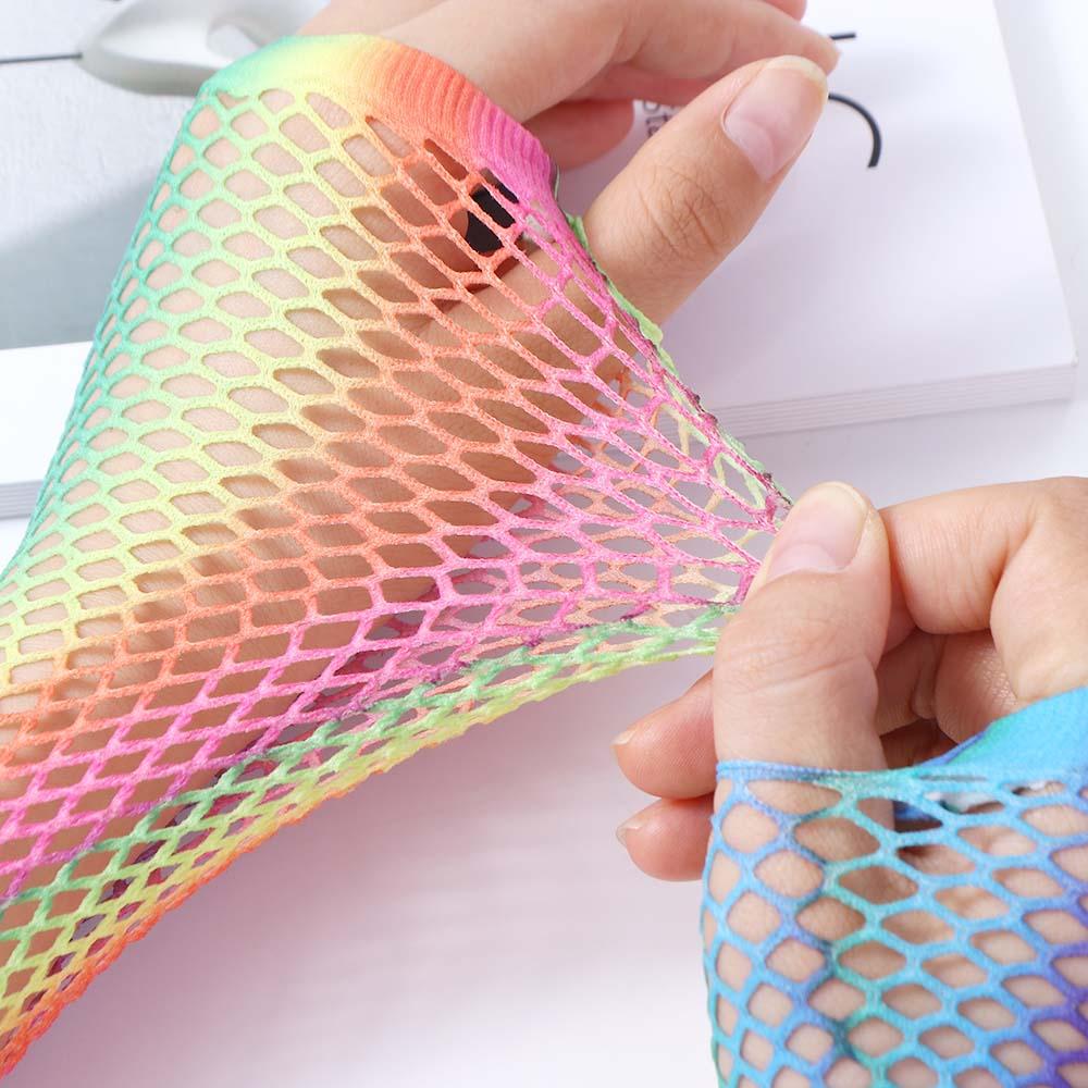 Half Finger For Women Short Half Finger Nylon Arm Sleeves Rainbow Color Gloves Fishing Net Gloves