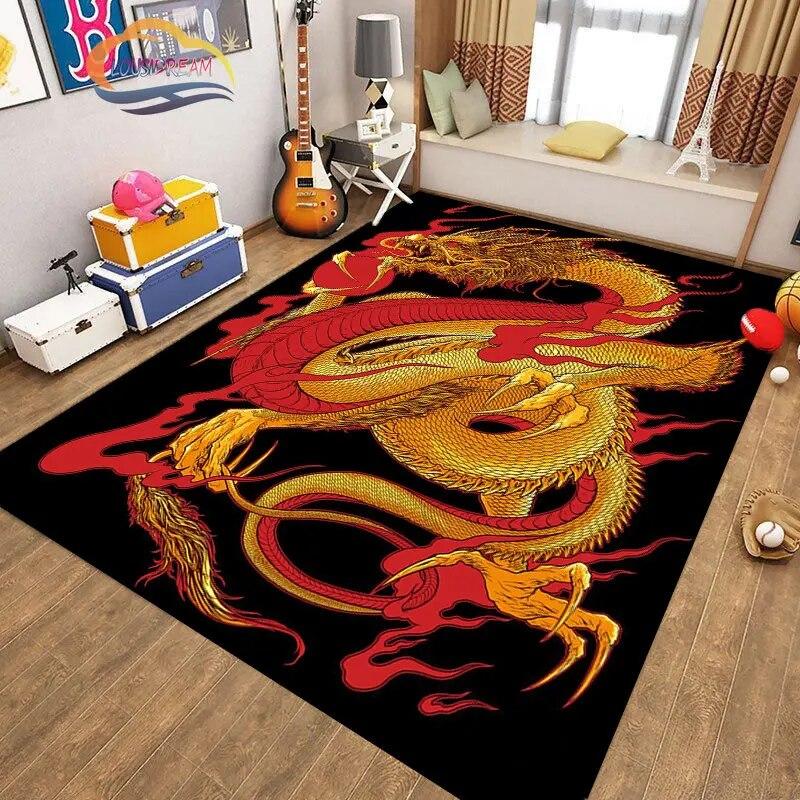 Kinesisk Drage Teppe 3D Trykk Dyr Tegneserie Mytisk drage Områdeteppe Stue Lekematte Gang Entrédør Dekor